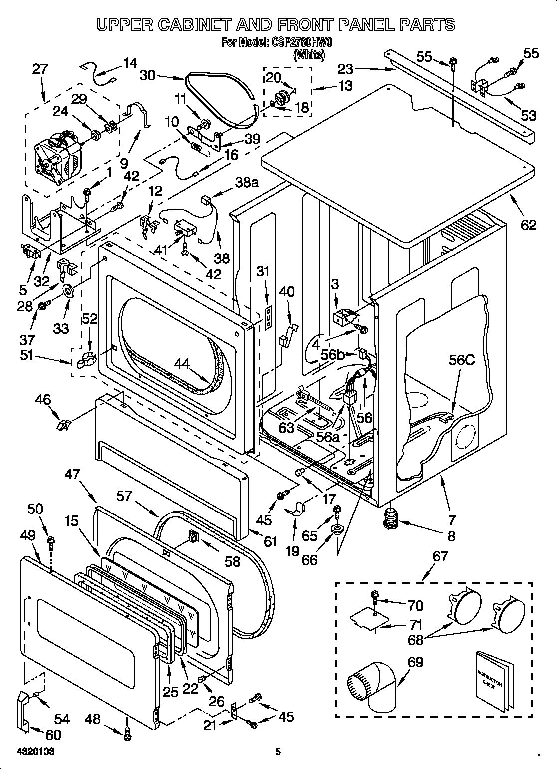 Upper cabinet and front panel