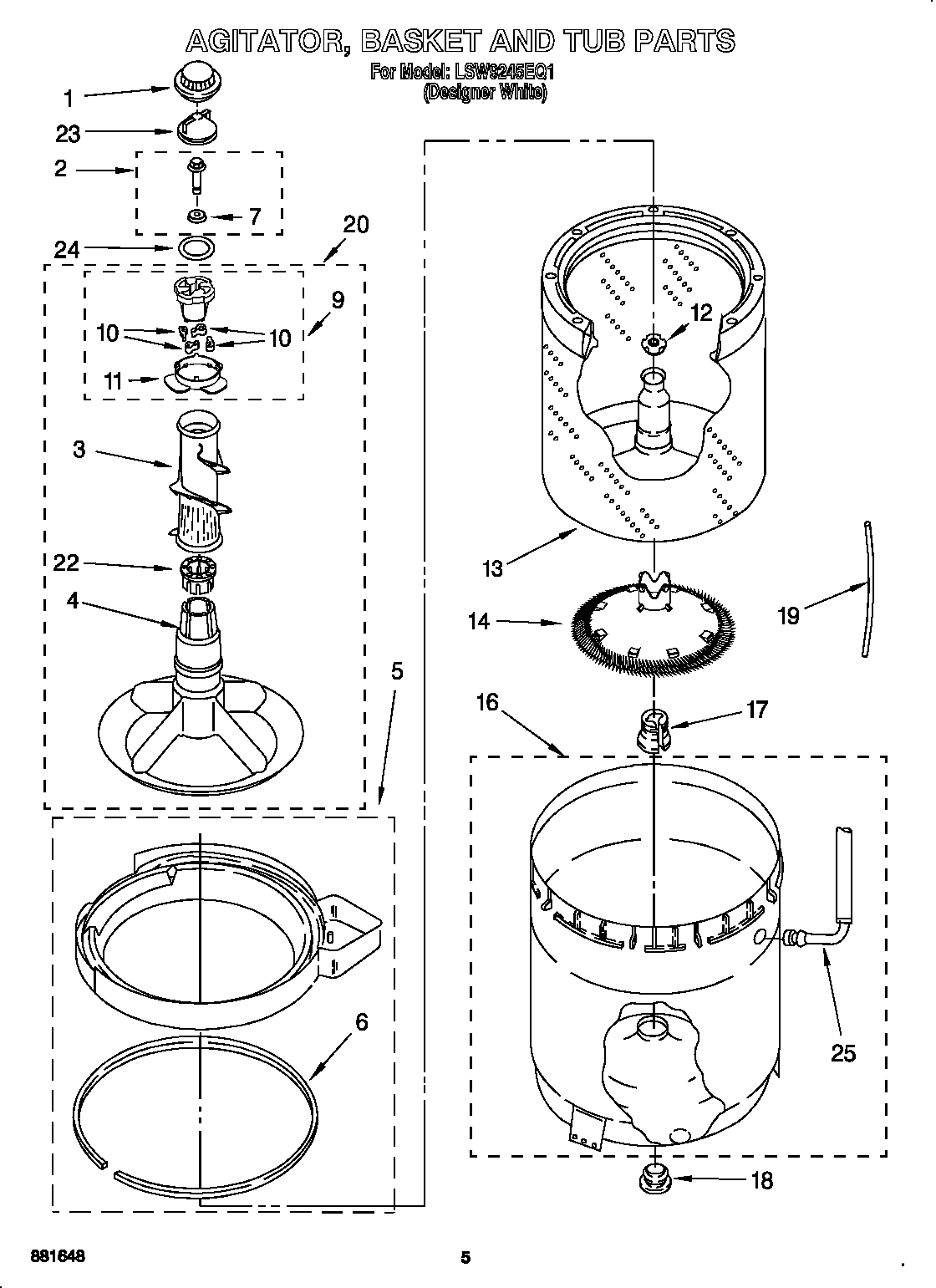 Agitator, basket and tub