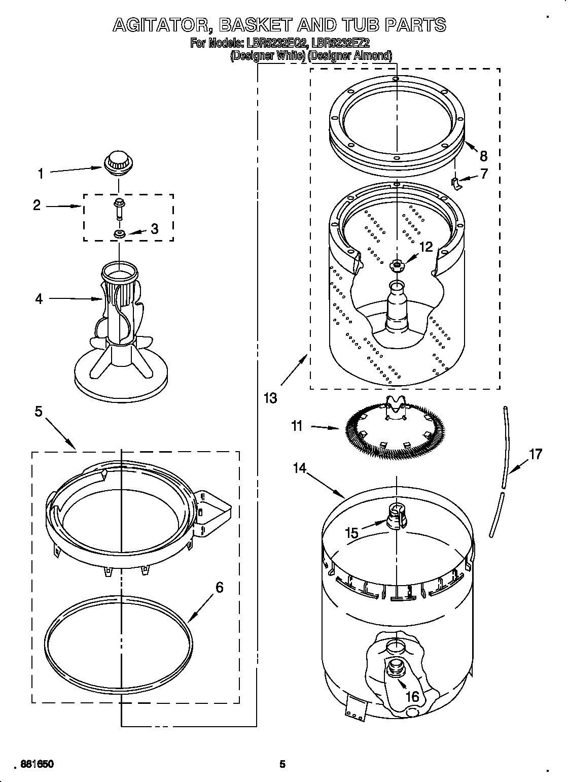 AGITATOR, BASKET AND TUB