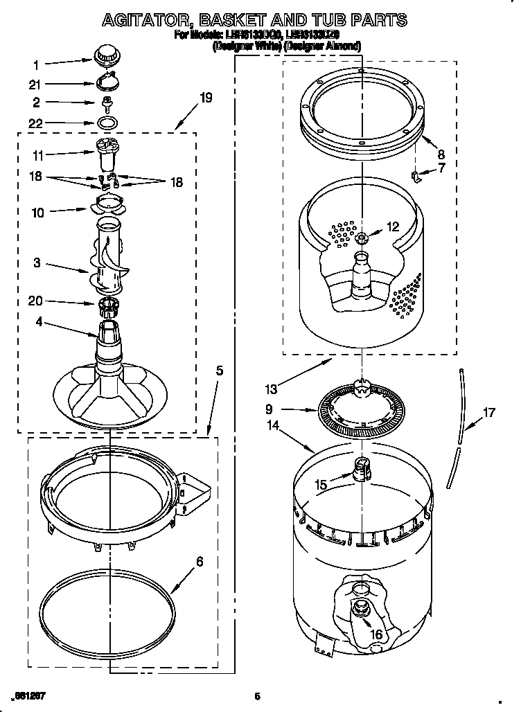 AGITATOR, BASKET AND TUB