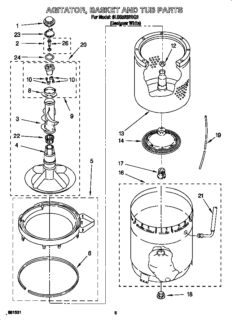 Agitator, basket and tub