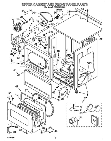 Upper cabinet and front panel
