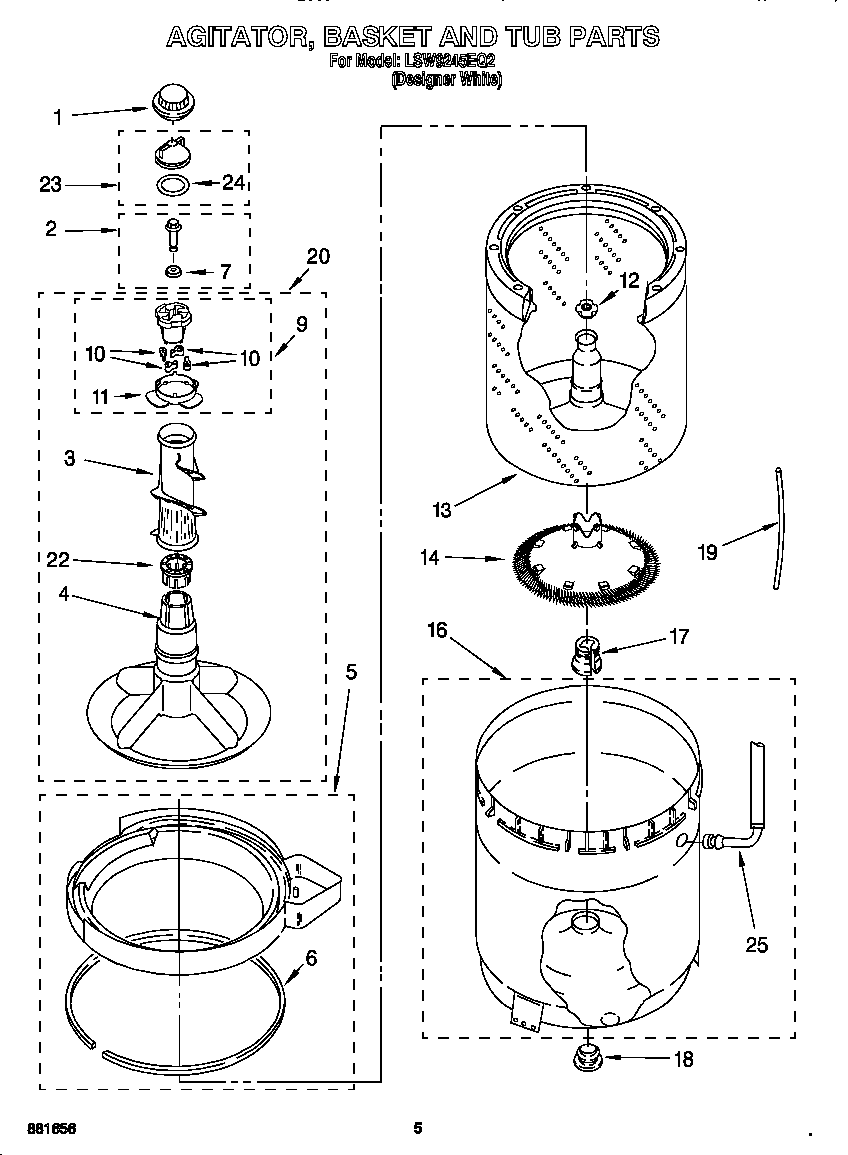 Agitator, basket and tub