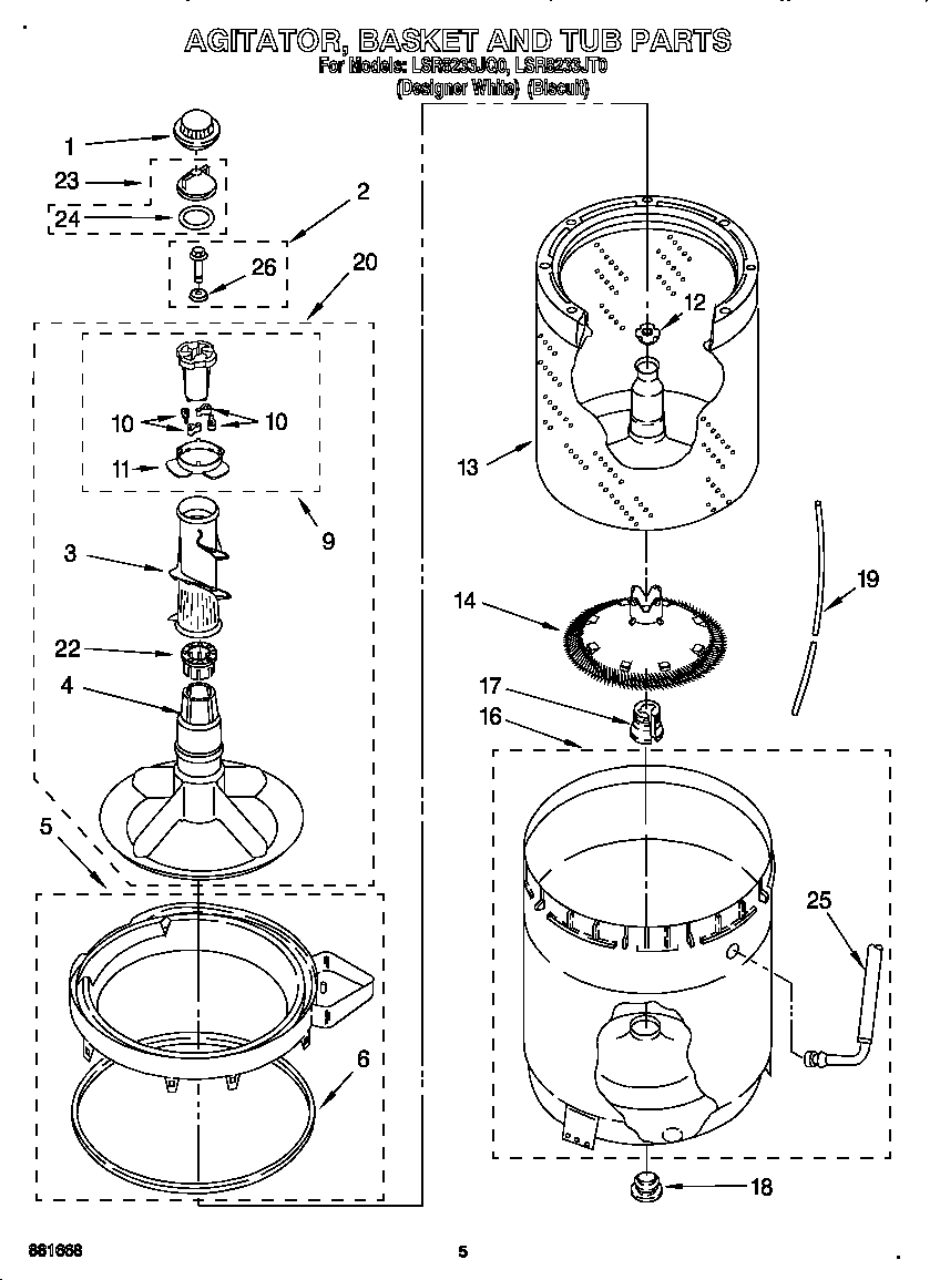 AGITATOR, BASKET AND TUB