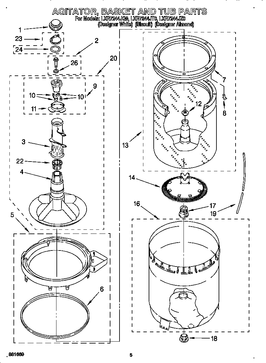 AGITATOR, BASKET AND TUB