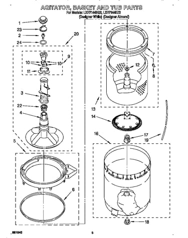 Agitator, basket, and tub
