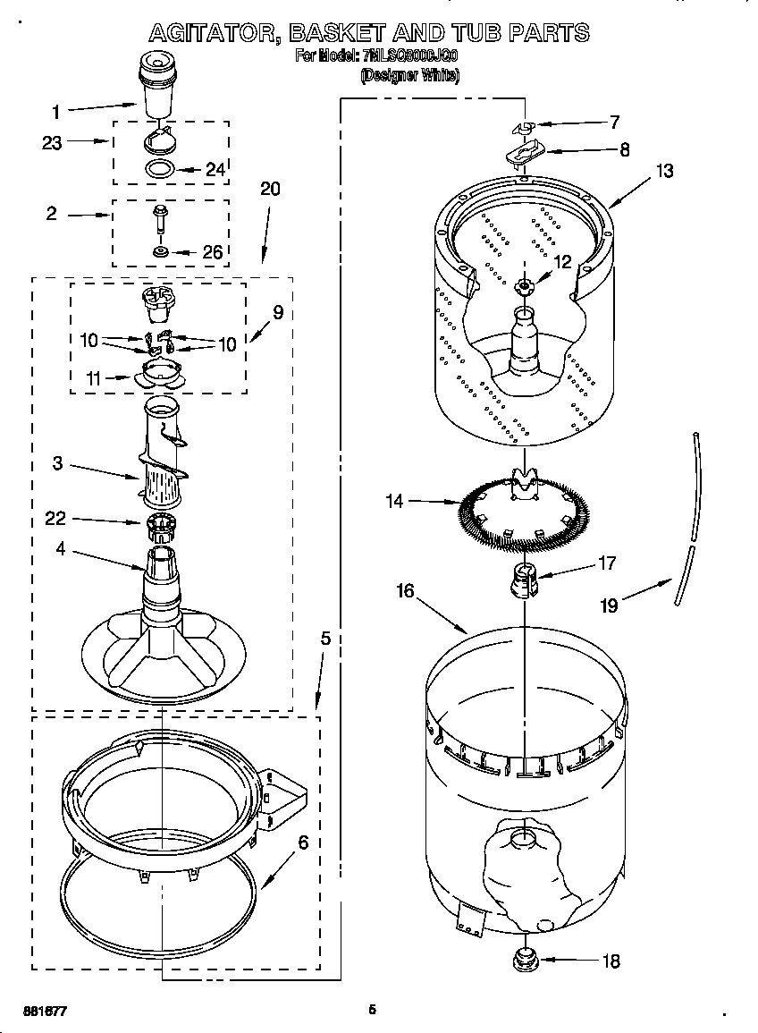 AGITATOR, BASKET AND TUB