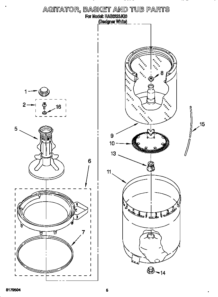 AGITATOR, BASKET AND TUB