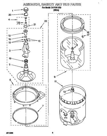 Agitator, basket, tub