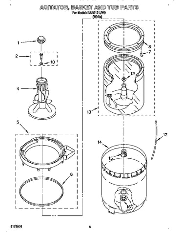 Agitator, basket, tub
