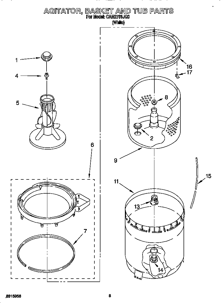 AGITATOR, BASKET AND TUB