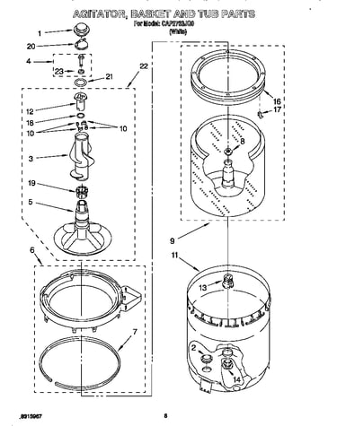 Agitator, basket, tub