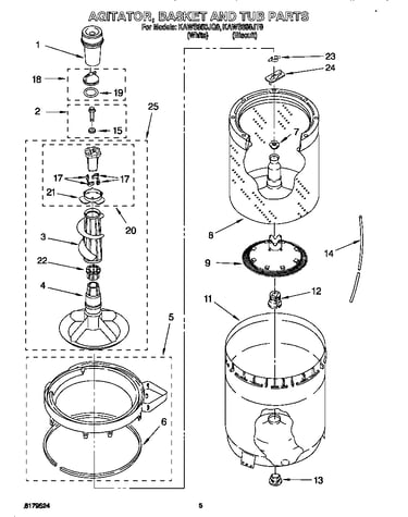 Agitator, basket, and tub