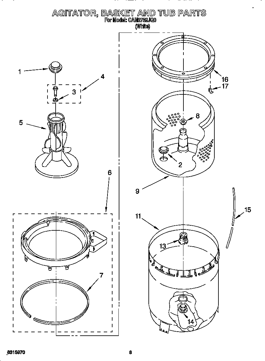 AGITATOR, BASKET AND TUB