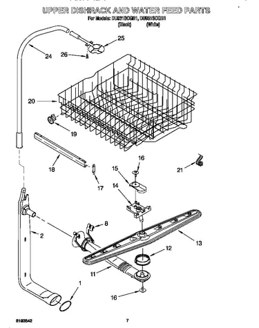 Upper dishrack and water feed