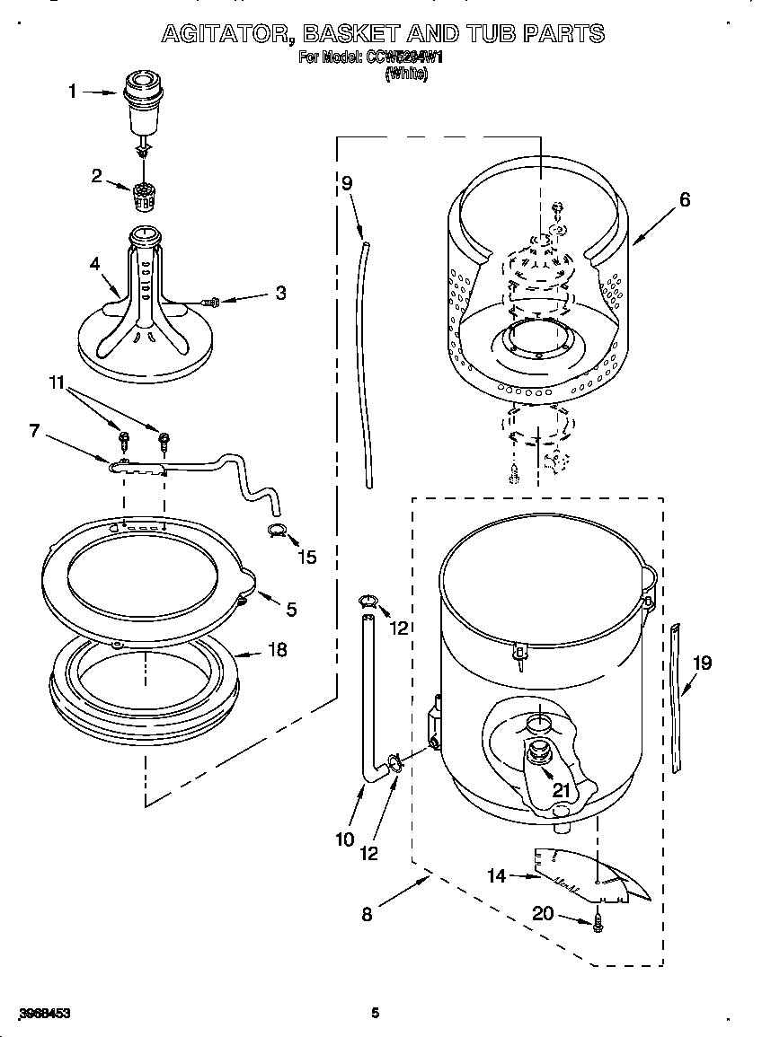 AGITATOR, BASKET AND TUB