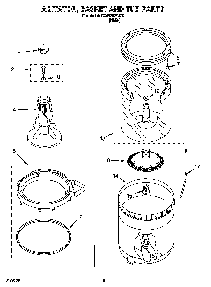 AGITATOR, BASKET AND TUB