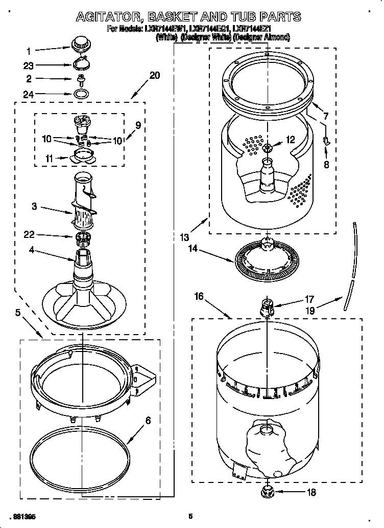 AGITATOR, BASKET AND TUB