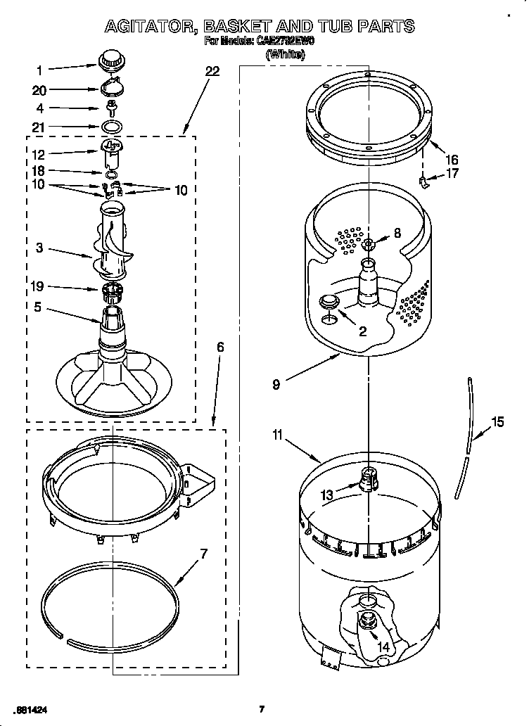 Agitator, basket and tub