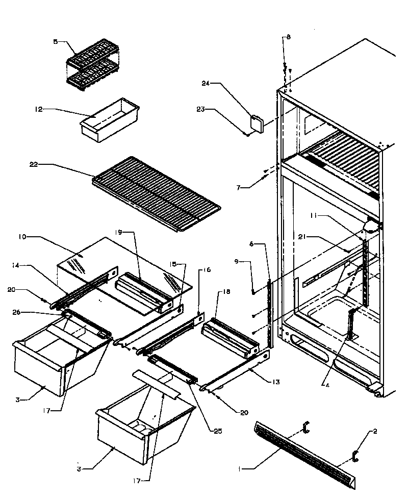 Refrigerator shelving and drawers