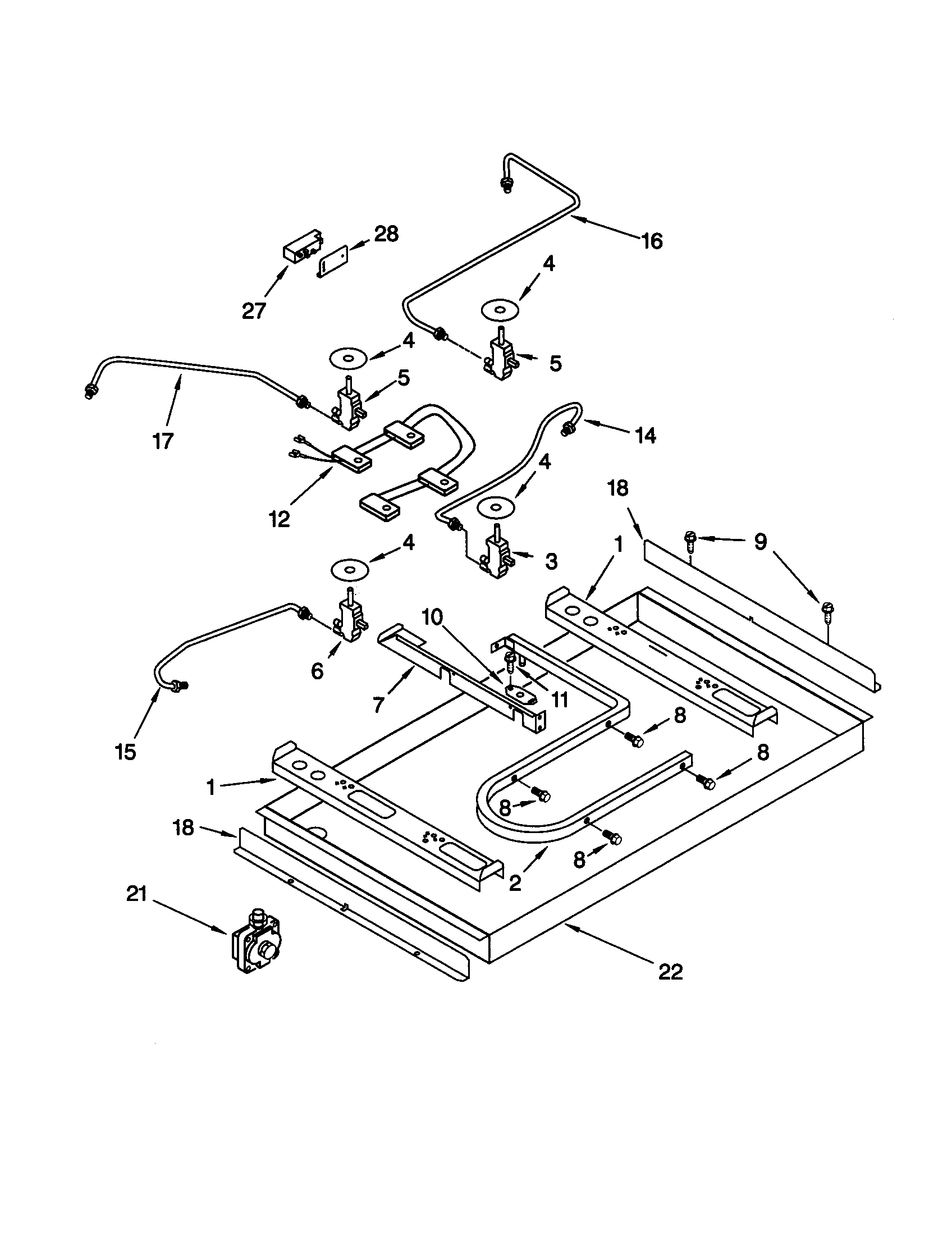 Burner box/gas valves/switches