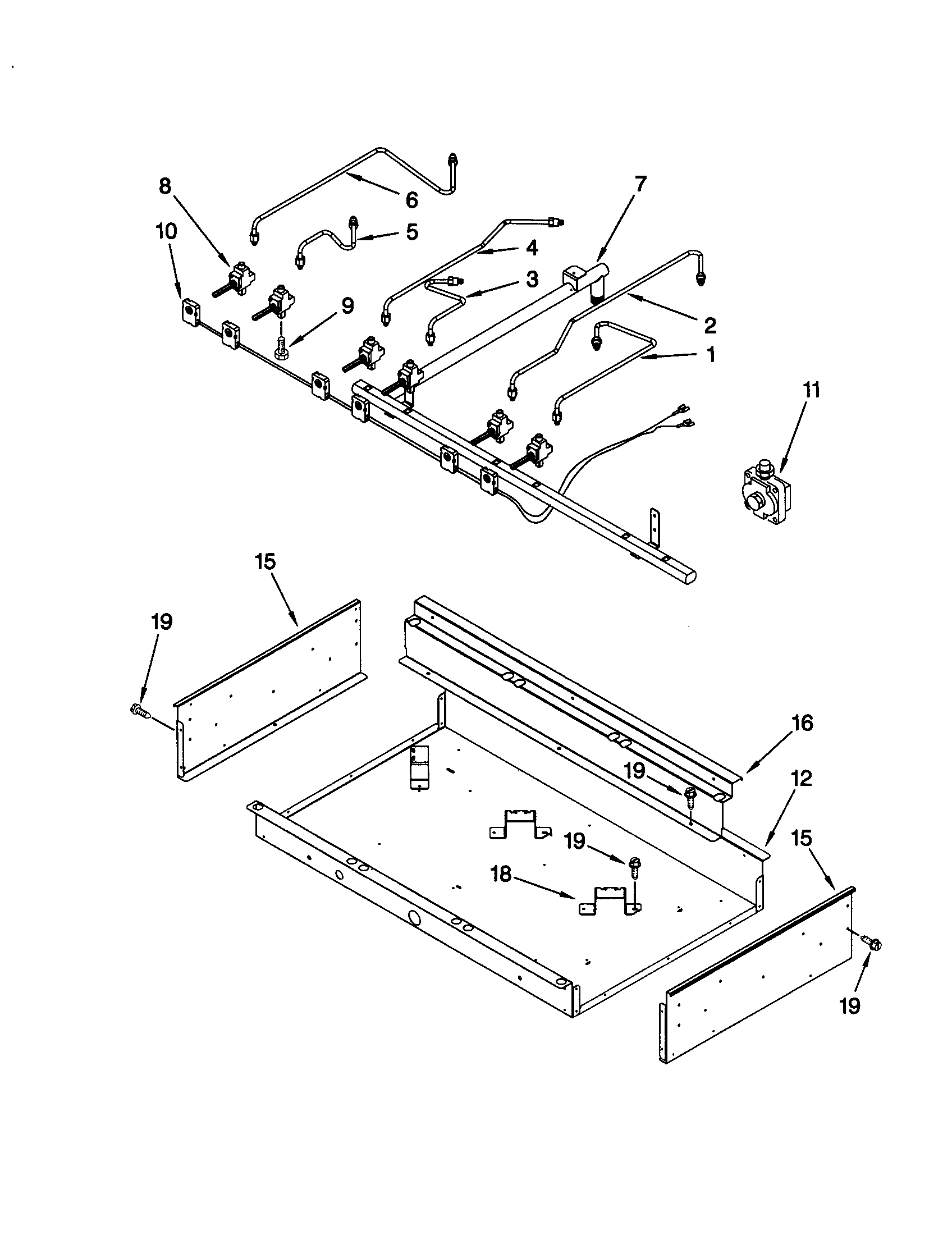 Burner box/gas valves/switches