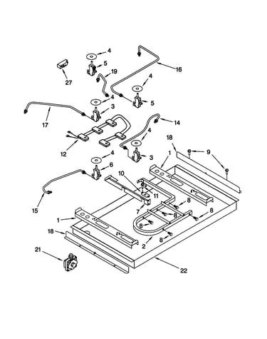 Burner box/gas valves/switches