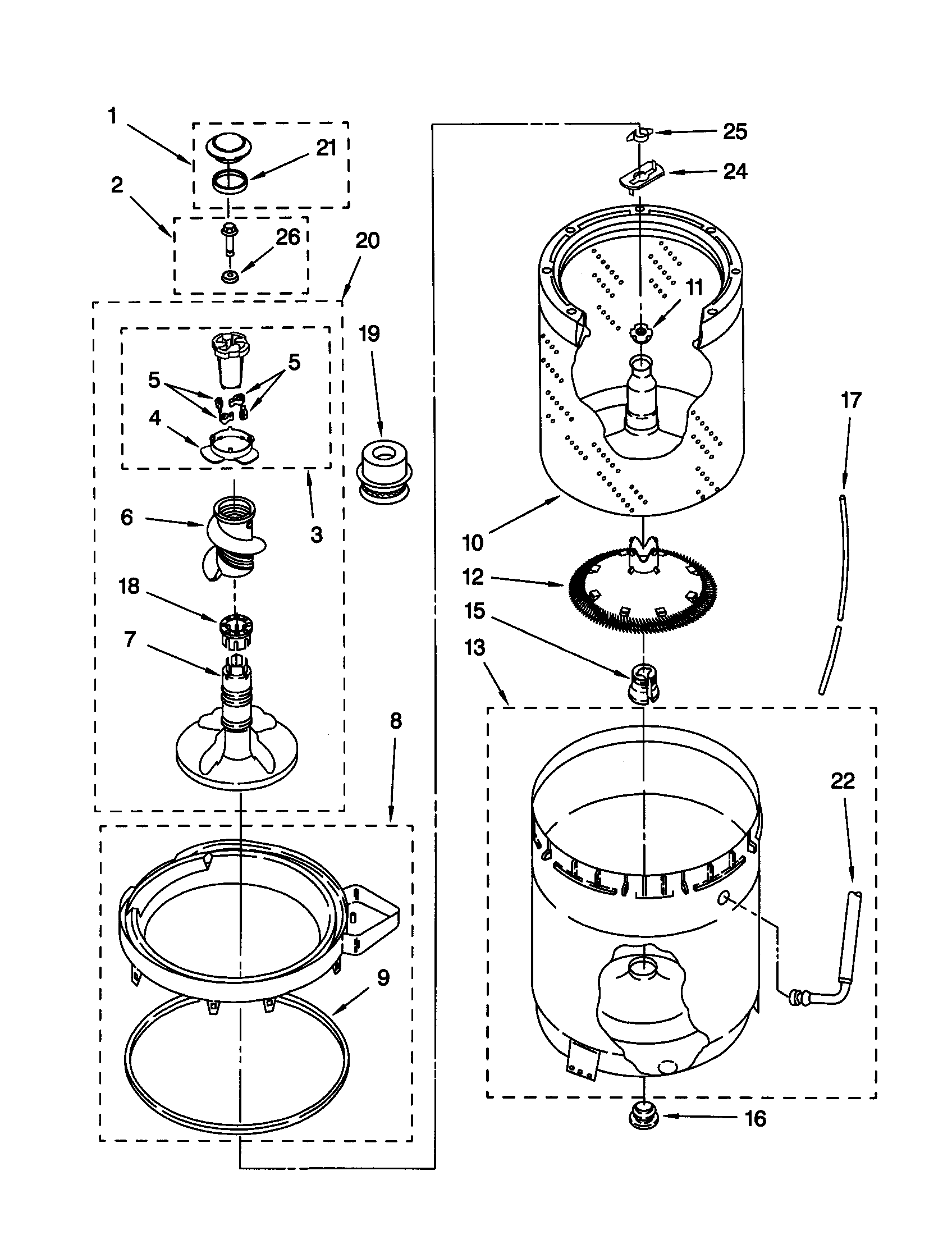 Agitator/basket/tub