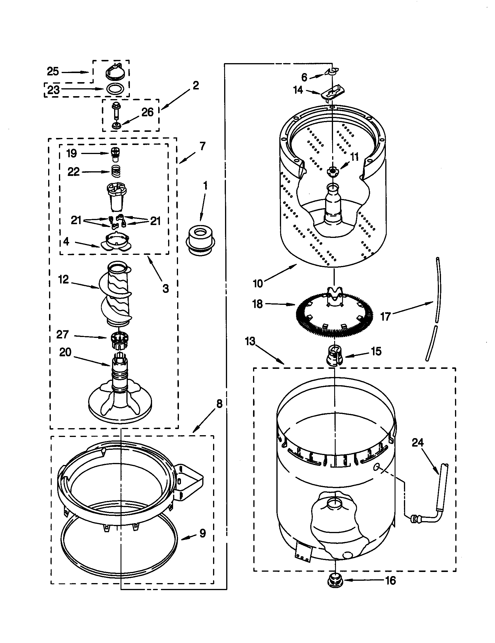 AGITATOR, BASKET AND TUB