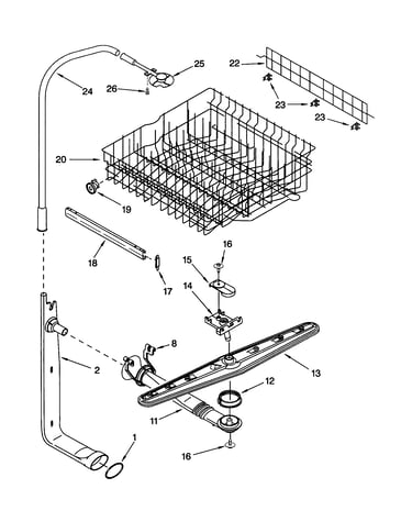 Upper dishrack and water feed