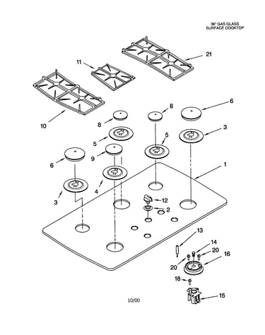 Cooktop, burner, and grate