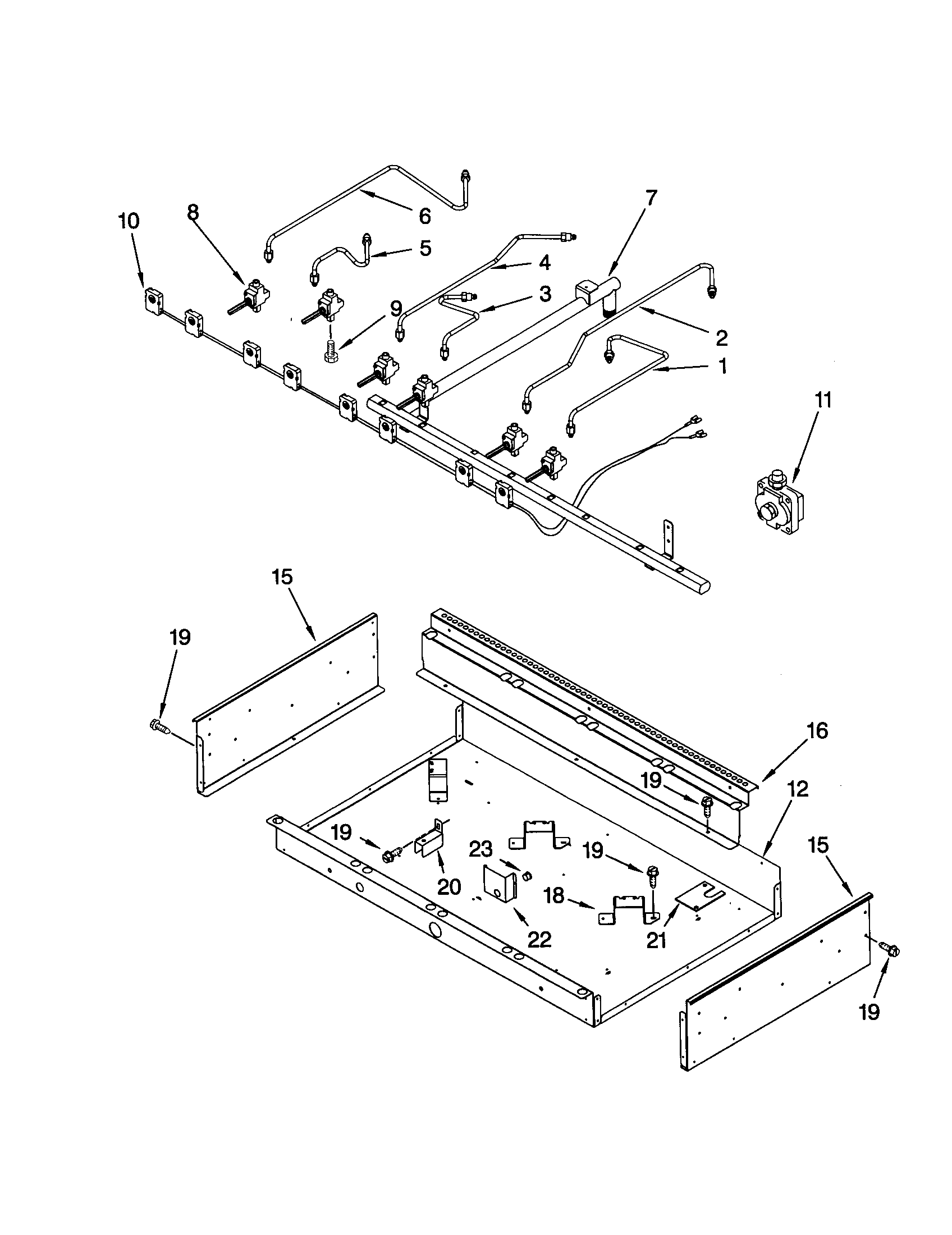 Burner box/gas valves/switches