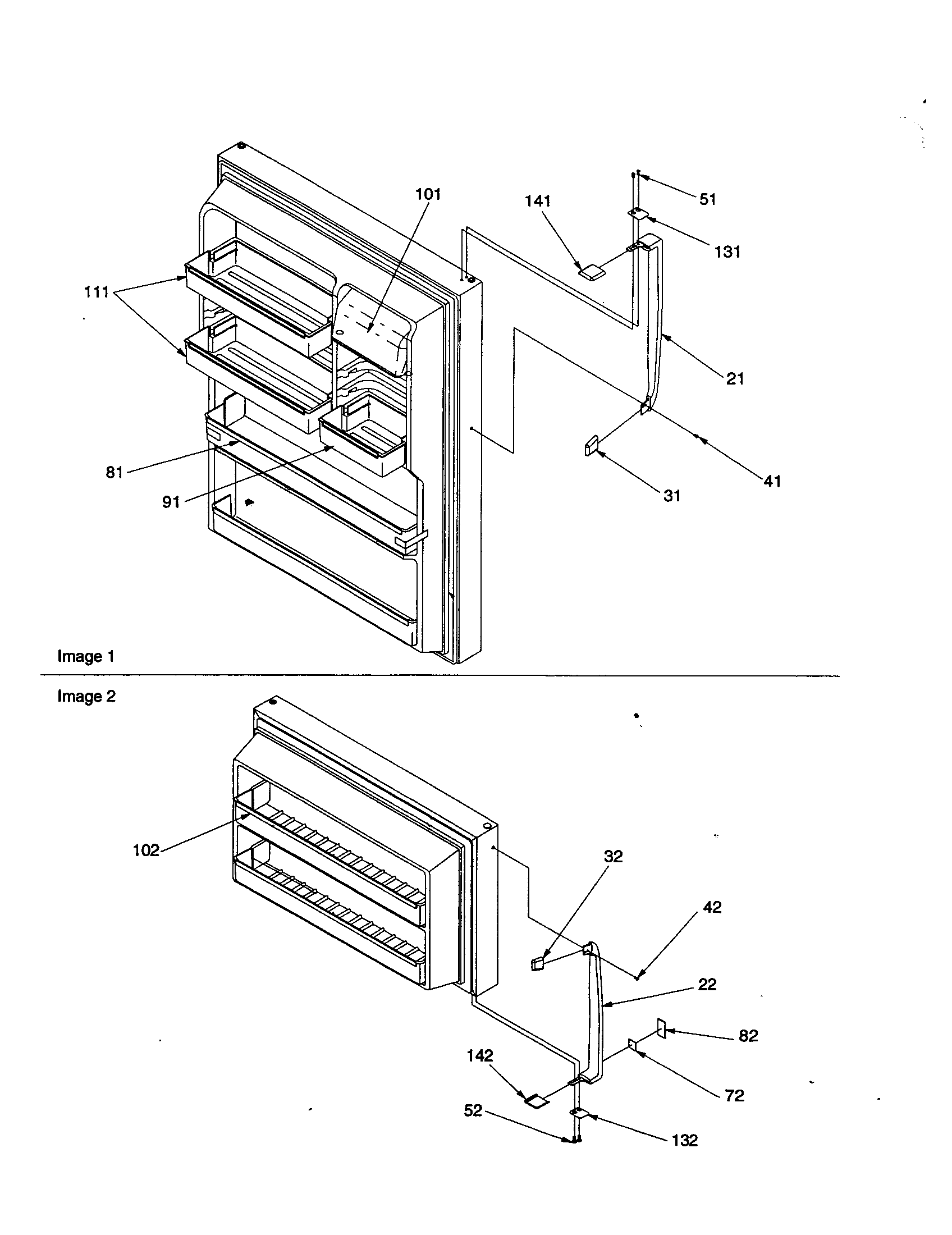 Door handles and door shelves