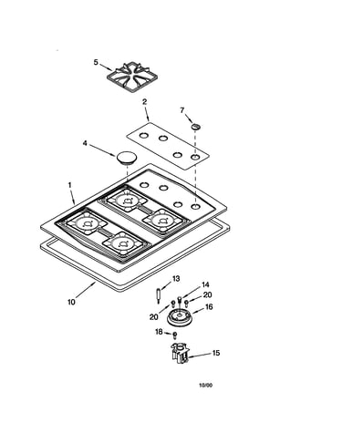 Cooktop, burner and grate