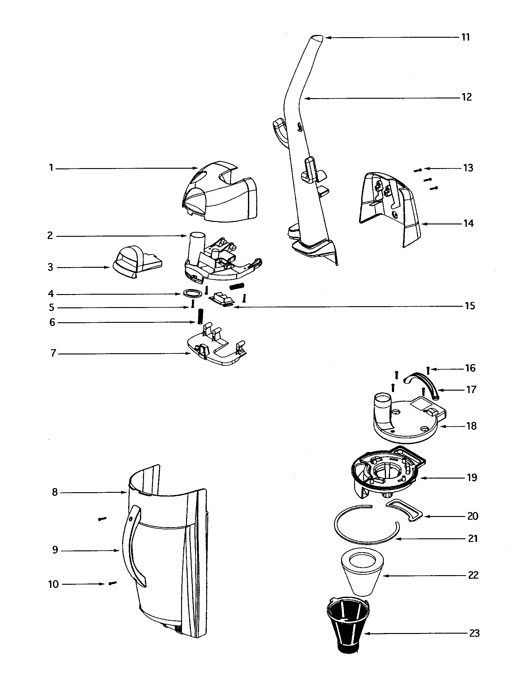 Handle/dust cup/filter