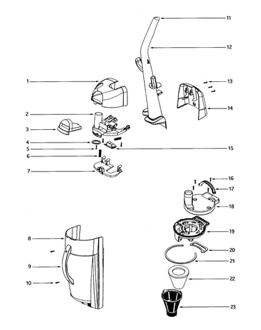 Handle/dust cup/filter