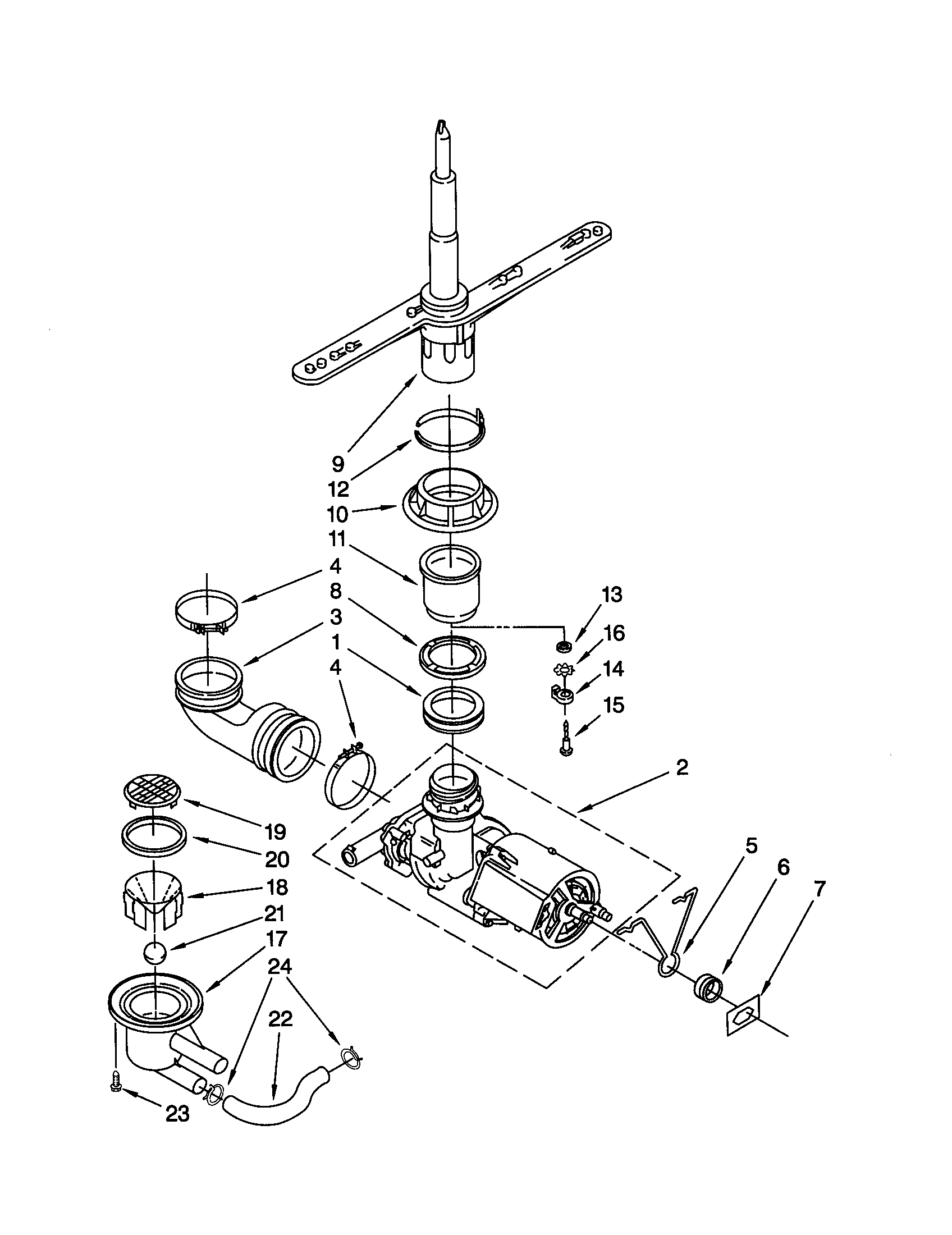 Pump and spray arm