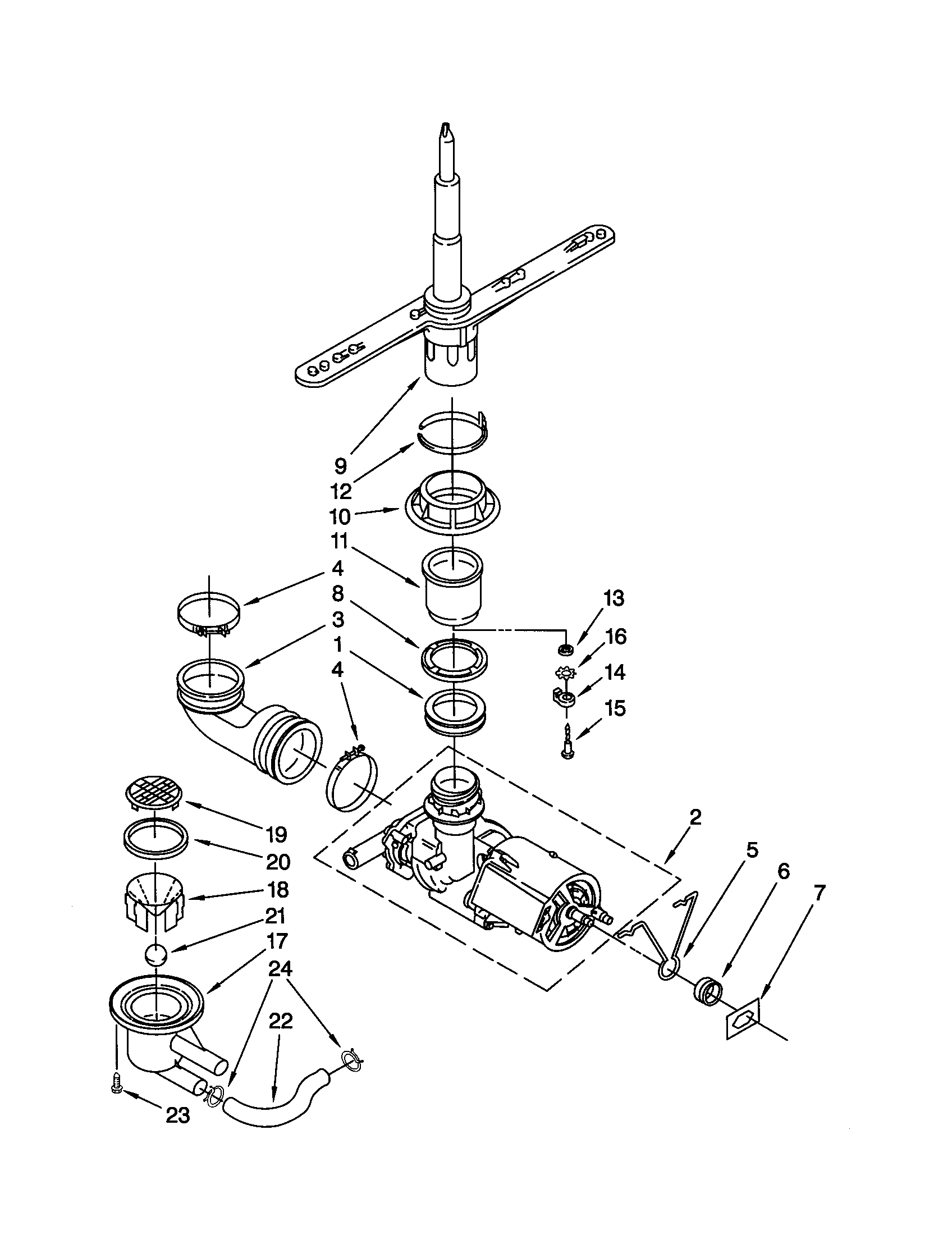 Pump and spray arm