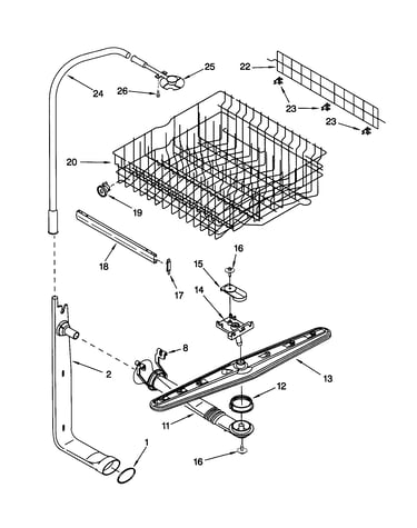Upper dishrack and water feed