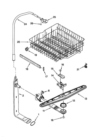 Upper dishrack and water feed