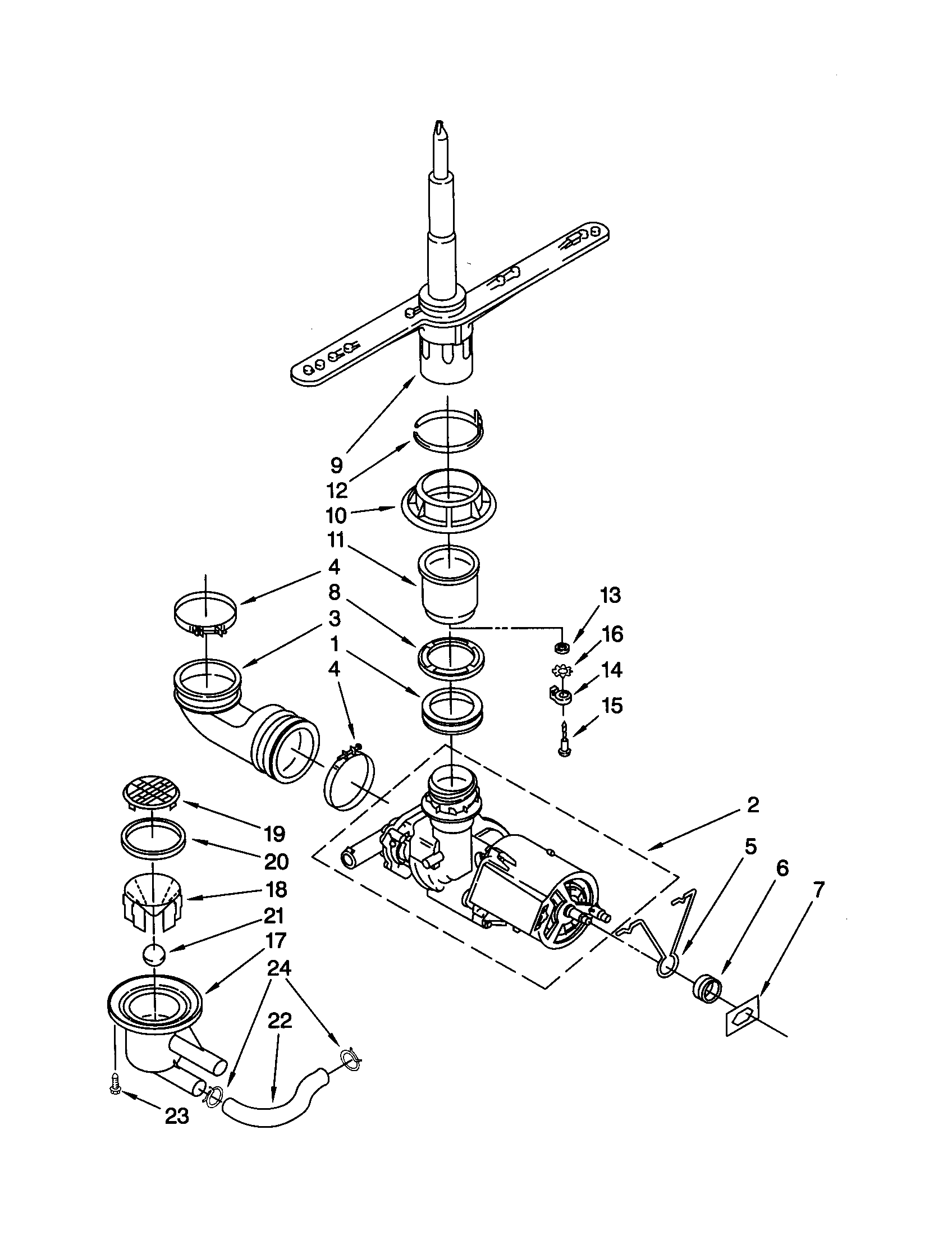 Pump and spray arm