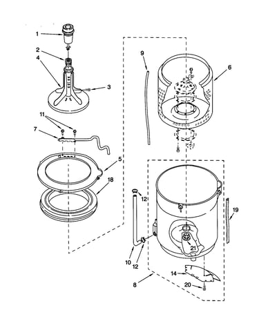 Agitator, basket, and tub