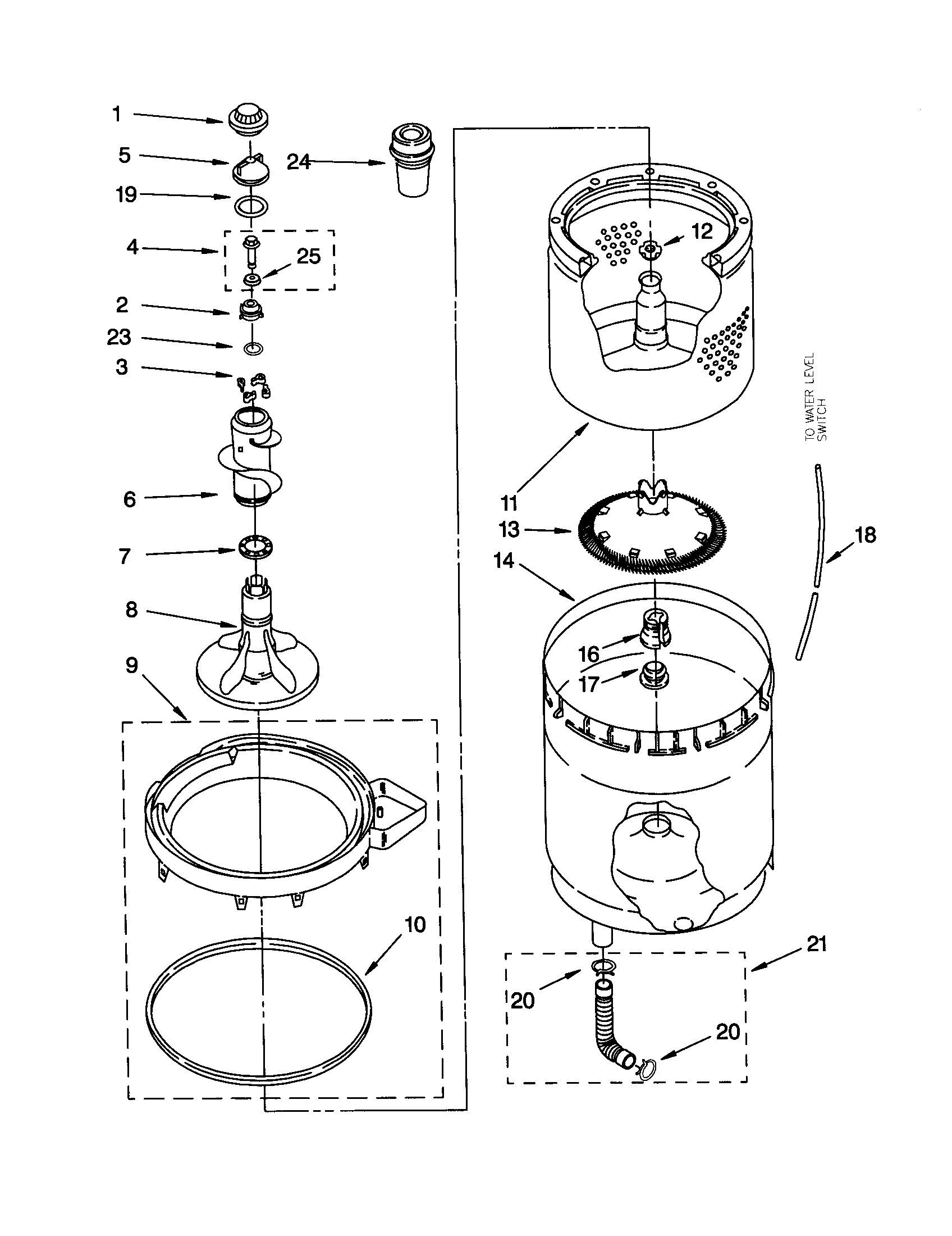 Agitator, basket and tub