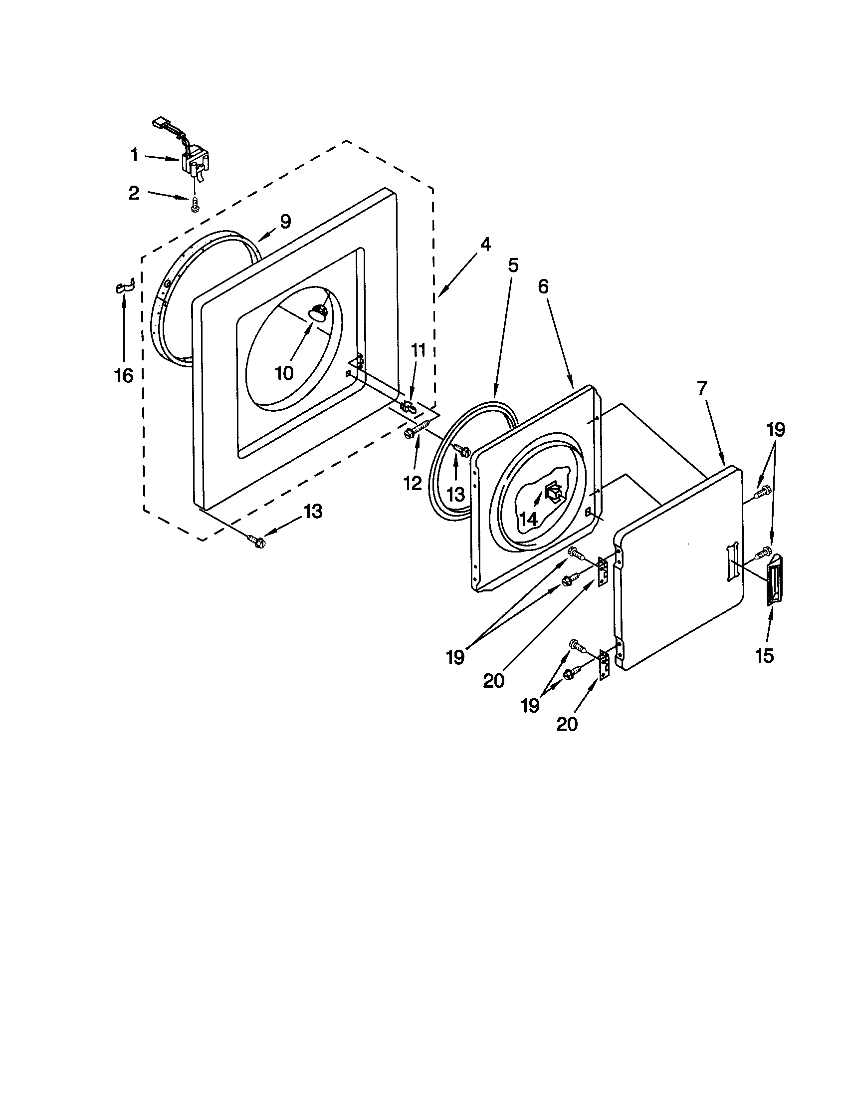 Dryer front panel and door