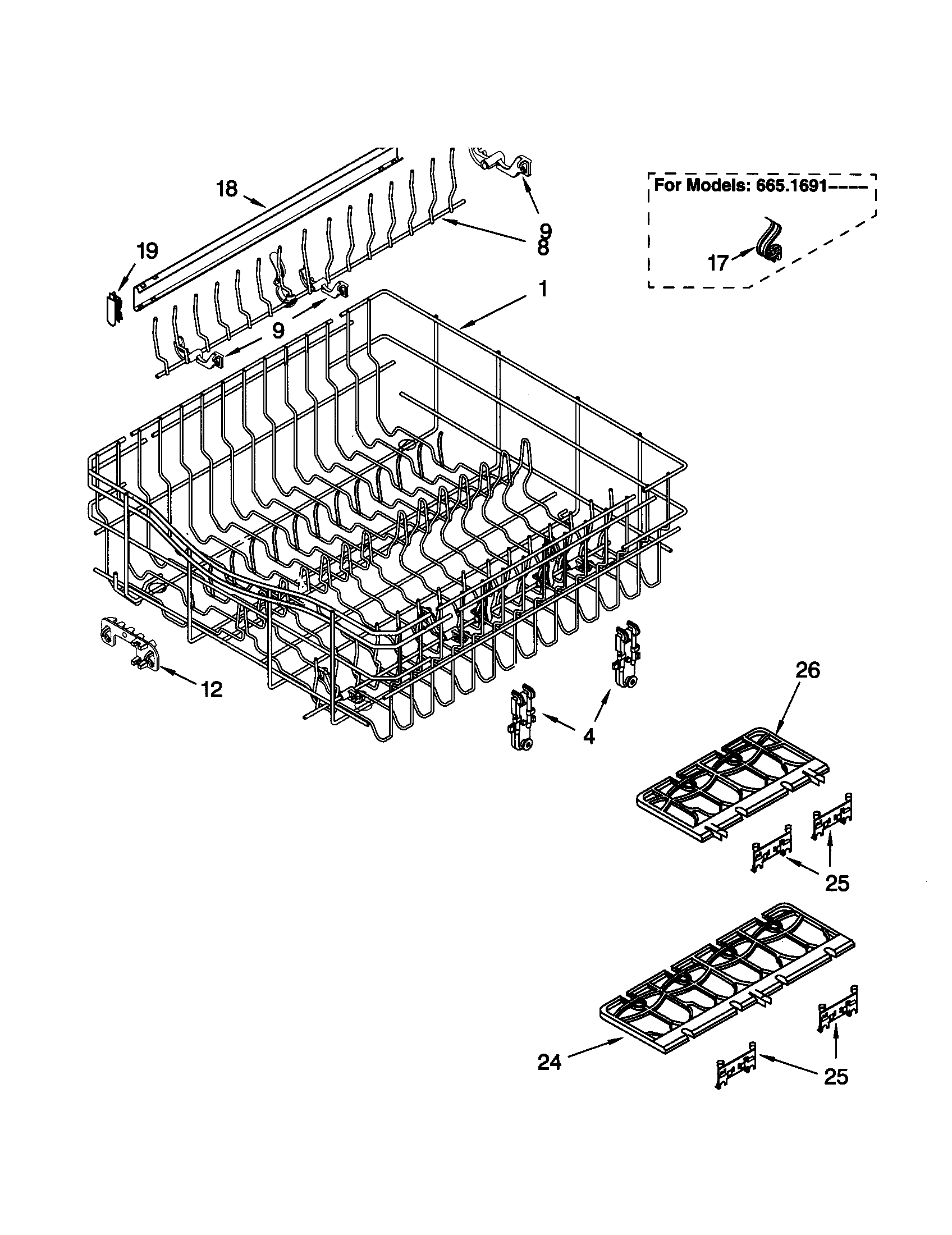 Upper rack and track