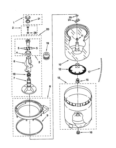 Agitator, basket and tub