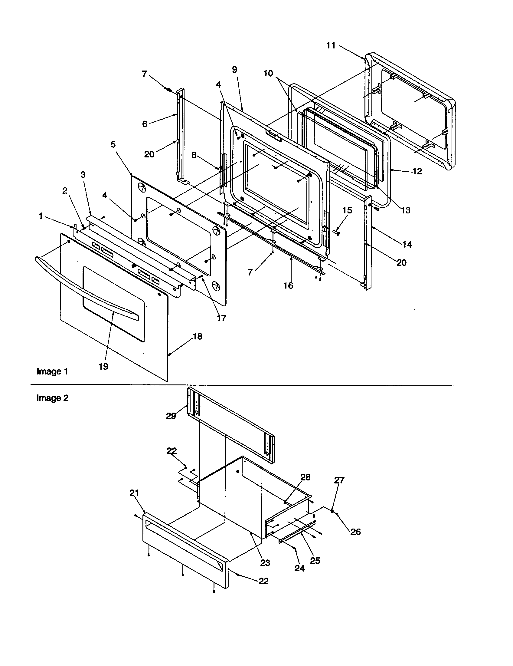 OVEN DOOR AND STORAGE DOOR