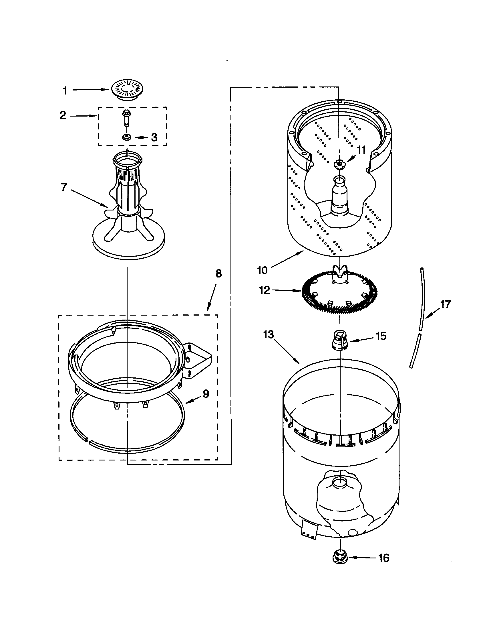 AGITATOR, BASKET AND TUB