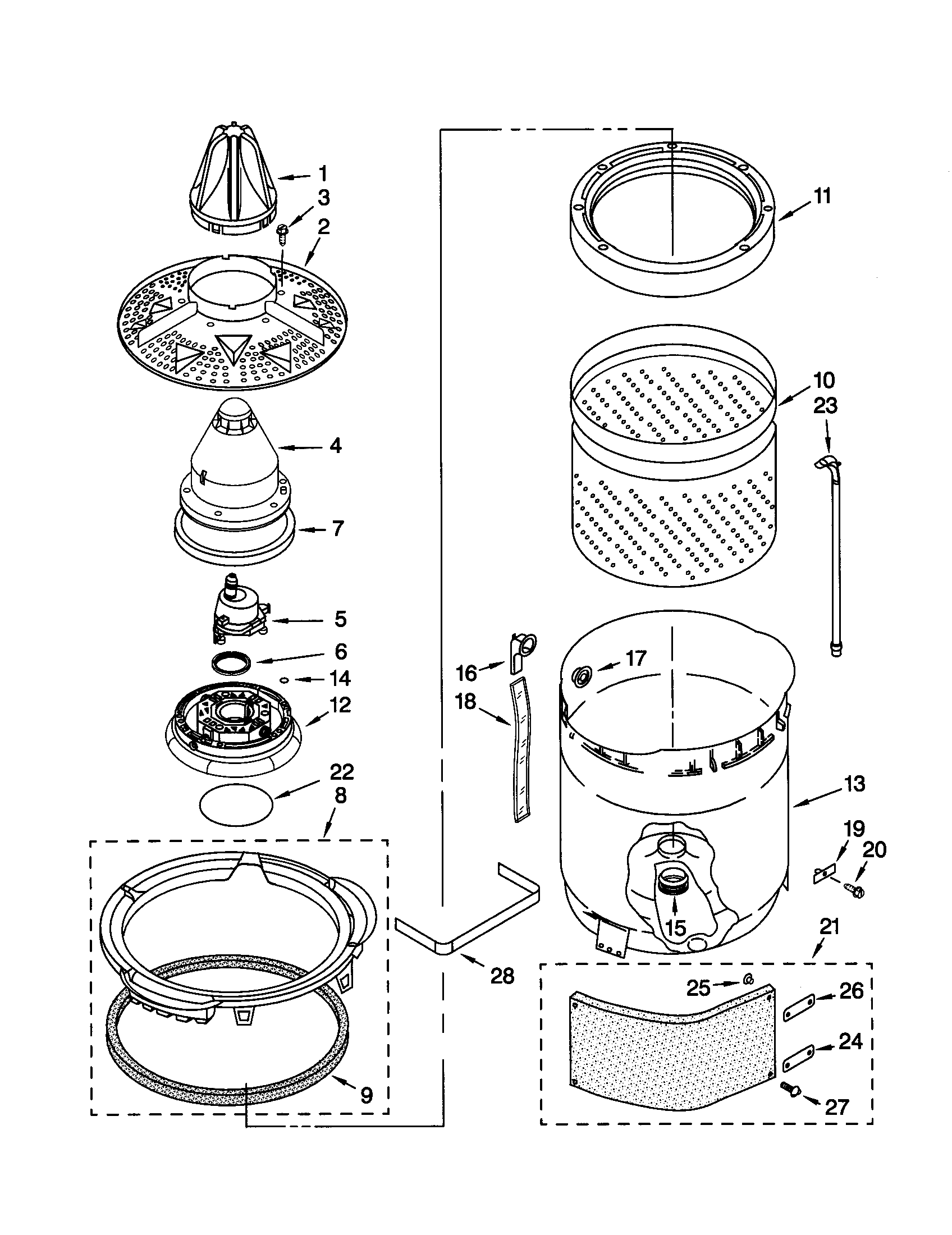 Washplate, basket and tub