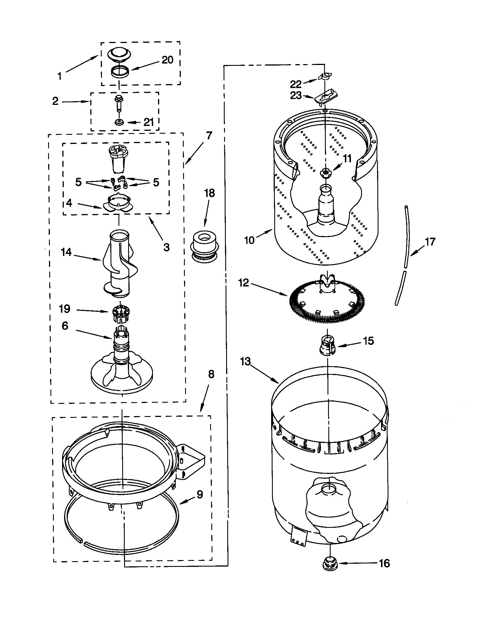 AGITATOR, BASKET AND TUB